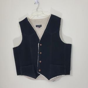 Steer Brand Black Leather Vest with Sherpa, Size XL